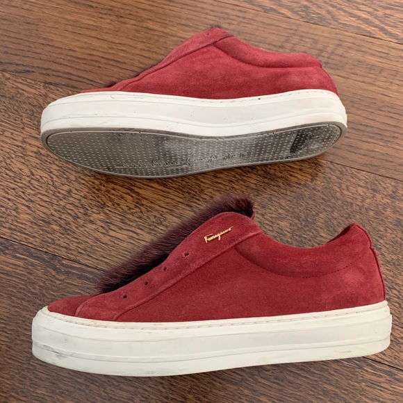 Amazing Ferragamo Burgundy Suede and Fur Sneakers - Picture 4 of 10